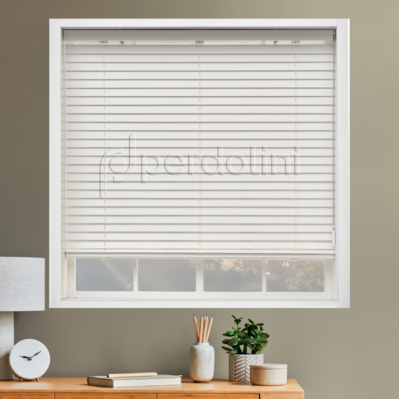 İpli Gerçek Ahşap Jaluzi - Beyaz IK-MJ501