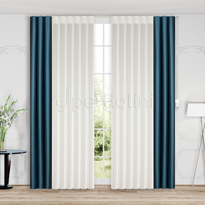 Akıllı Dikey Tül Perde - Petrol Mavi - Ekru | SMF